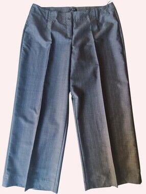 Hugo Boss Sz 14 Silk Mohair Wool Pinstripe Wide Leg Cropped Trousers Career